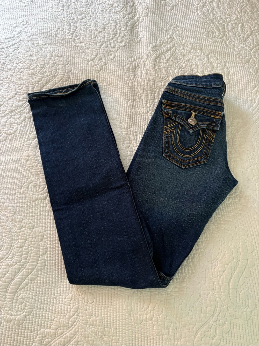 Vintage True Religion Dark Wash Skinny Jeans with Signature Back Pocket